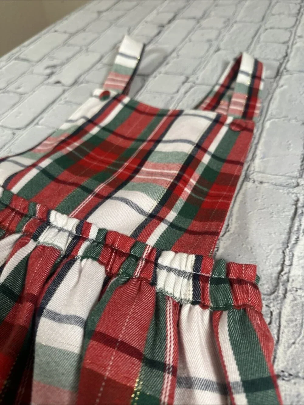 Tommy Bahama Pinafore Jumper Dress Girls Size 7 Plaid Christmas Holiday